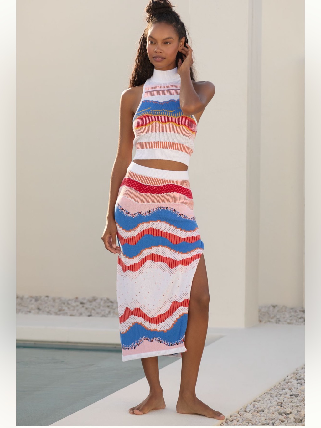 Nwt Anthropologie Brand Knit Wave Skirt And Mock Neck Tank Set - M